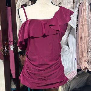 Younique purple One-Shoulder Ruffle Swim top